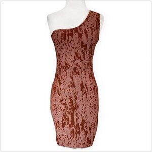 WOW Couture Brown Shimmer Print Stretch Bodycon One Shoulder Bandage Dress Sz S